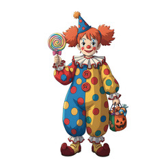 Naklejka premium A cute child in a anime-style cartoon Halloween costume, happy for Halloween day. White background.
