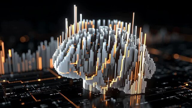 Predictive analytics visual concept featuring digital brain with glowing bars dark background showcasing data technology