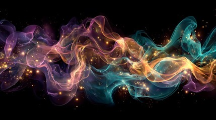 Obraz premium Abstract Colorful Glowing Waves with Sparkling Particles