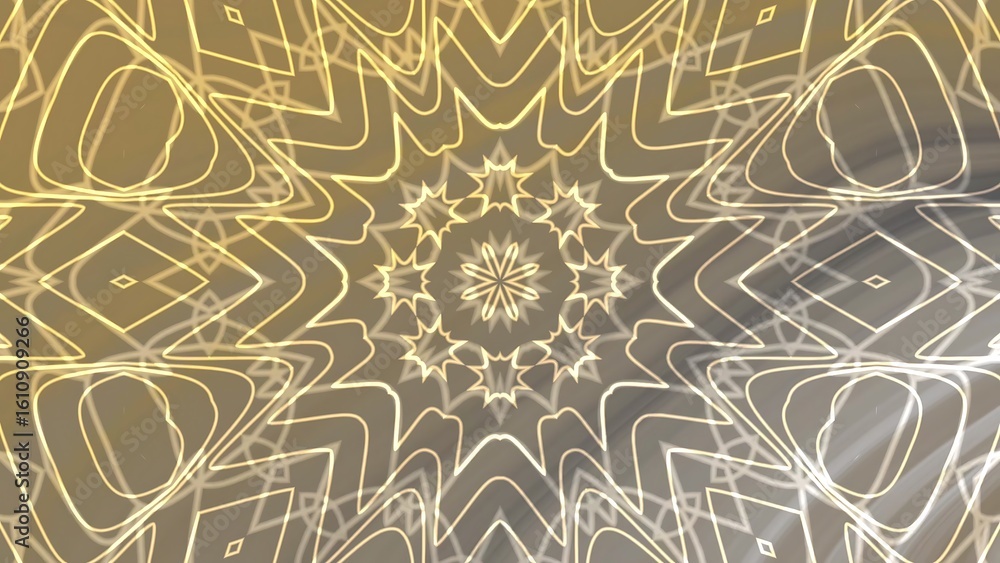 Poster prismatic soft grey layers abstract kaleidoscope pattern with intricate geometric shapes and golden 