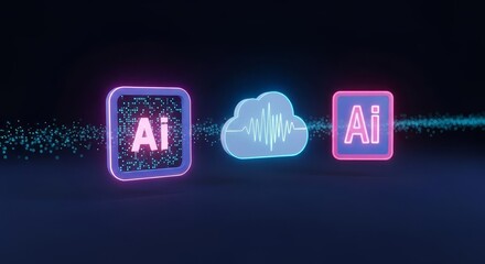 Artificial Intelligence AI Cloud Computing and Digital Sound Wave Data Transfer