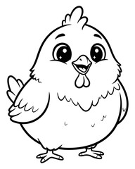 Cute Cartoon Chicken Outlined Illustration