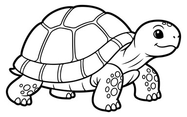 Fototapeta premium Cartoon Turtle Illustration in Black and White Outline