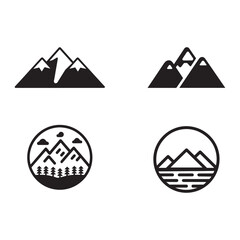 Four Mountain Range Icons in Black and White Silhouette Style silhouette The