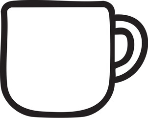 Fototapeta premium A simple black and white line drawing of a coffee mug with a handle, depicted in a minimalist, hand-drawn doodle style.