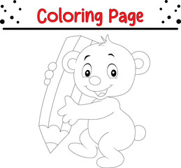 Cute bear Coloring Page. Jungle animal coloring book for page kids