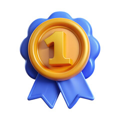 Plastic 3D golden medal icon with shiny glossy surface and detailed embossed number 1, symbol of first place achievement, victory, and excellence for awards and competitions
