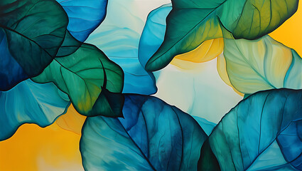 Lush green and blue leaves with yellow accents nature