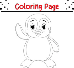 Penguin coloring book page. Sea animal drawing for kids