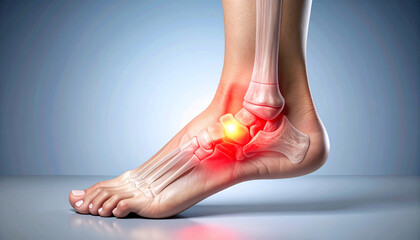 Human Foot and Ankle Pain Anatomy Illustration with Highlighted Injury Area