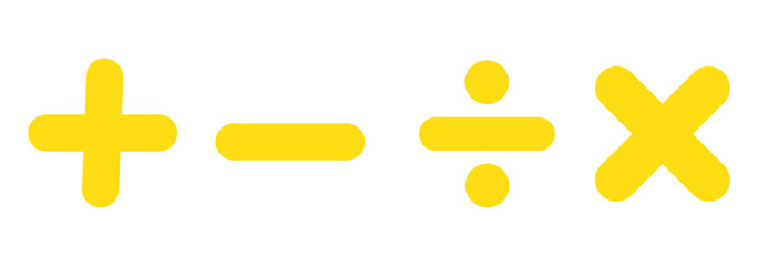 Obraz premium Plus, minus, multiply, divide sign icon design set. Addition, subtraction, multiplication, icon symbol. Mathematical symbol