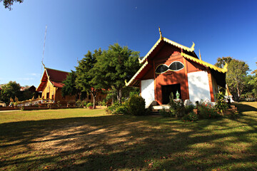 Scenery of Ubosot with glasses, Chan Temple or Wat Chan Temple at Galyani Vadhana District, Chiang Mai Province, Thailand