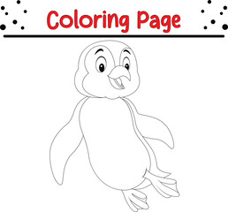 Cute Penguin coloring book page. Sea animal drawing for kids