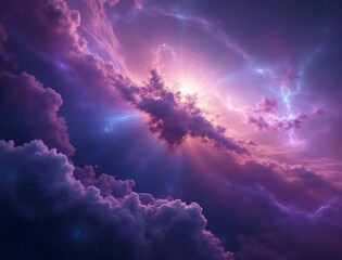 Vibrant cosmic nebula with swirling pink and purple clouds