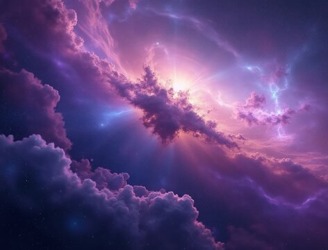 Vibrant cosmic nebula with swirling pink and purple clouds - Powered by Adobe
