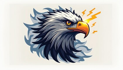 Fototapeta premium Powerful Bald Eagle Head Illustration with Dynamic Lightning Bolts and Intense Gaze