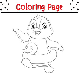 Cute Penguin coloring book page. Sea animal drawing for kids