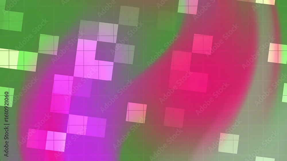 Poster prismatic abstracts blink square abstract background with vibrant pink and green hues, geometric squ