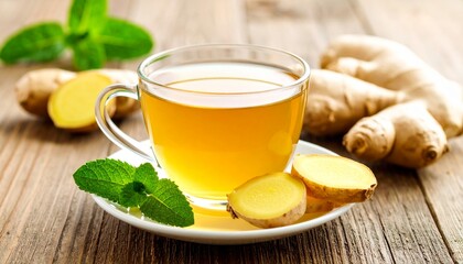 Ginger Tea On Wooden Background.