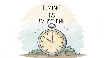 Motivational Illustration of a Clock with 'Timing is Everything' Message in a Creative Environment
