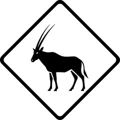 Animal Warning Sign Featuring Oryx Silhouette in Graphic Design for Nature Awareness