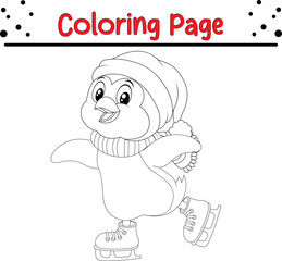 Penguin coloring book page. Sea animal drawing for kids