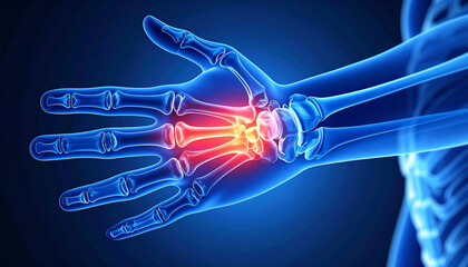 Human Hand Skeleton with Inflamed Wrist Joint - Medical Pain Concept