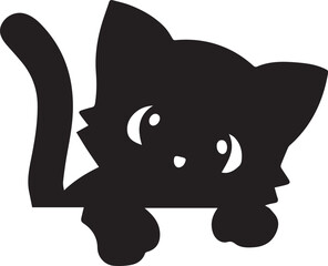 Black Silhouette of a Curious Kitten Popping Out of a Cardboard Box