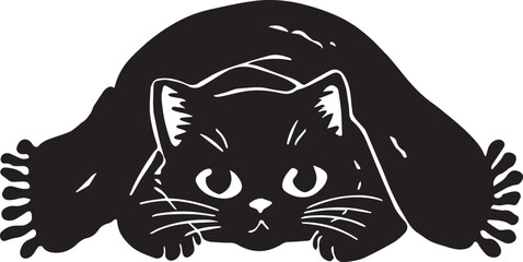 Cute Silhouette of a Cat Hiding Under Blanket with Eyes and Ears Poking Out