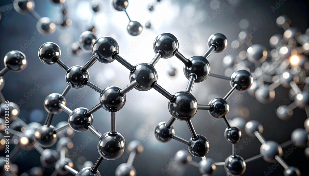 Poster abstract molecules and structures. complex chemical and scientific processes depicted with advanced 