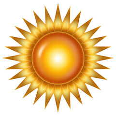 Bright orange sun with sharp rays isolated on transparent background