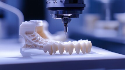 Robotic arm precisely milling a 3D printed dental model.