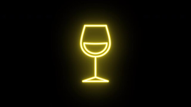 Neon wine icon animation, uniform rotation with color blink. Glowing neon 3D wine glass icon, looped spin with blink. Wineglass with alcohol drink, wine degustation, premium winery. 4 colors