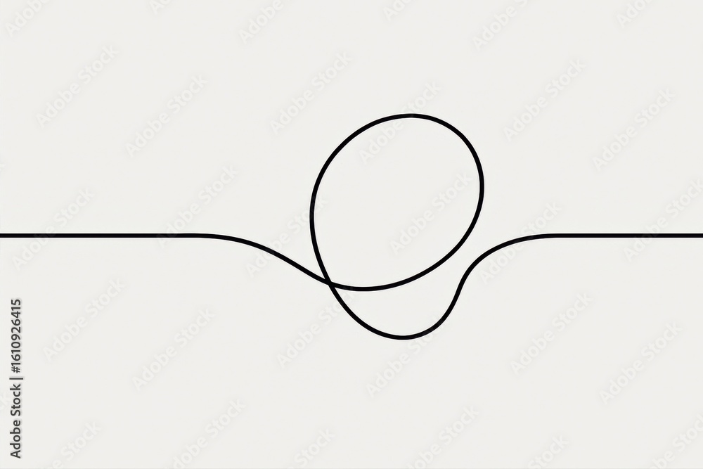 Poster a single black line forming a loop on a plain white background view silhouette