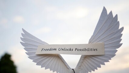 Fototapeta premium Inspiring Freedom Message, White Wings, Outdoor Setting, Photography, Nature, Uplifting Concept