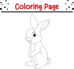 Cute Rabbit Coloring Book Page. Happy Easter Bunny Drawing