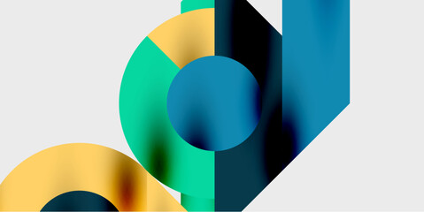 Fototapeta premium Abstract shapes, vibrant colors, modern design. Circular forms intersect with rectangular elements, creating dynamic composition. Minimalist aesthetic.