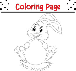 Rabbit Coloring Book Page. Happy Easter Bunny Drawing