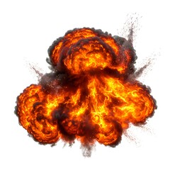 "Realistic Fire Explosion Effect Isolated on White Background – High-Quality Blast Image"