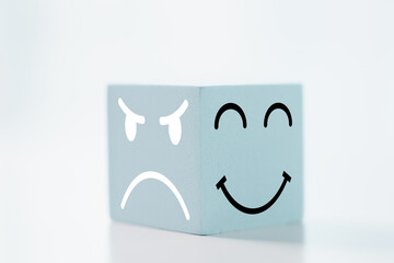 Customer showing rating with happy icon, Customer satisfaction survey concept, Positive feedback...