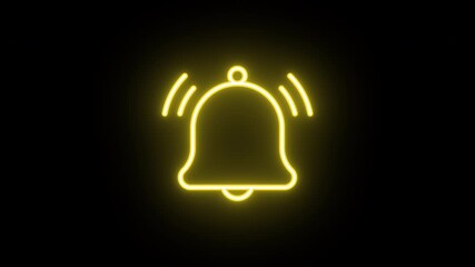 Neon bell icon animation, uniform rotation with color blink. Glowing neon 3D ringing bell icon, looped spin with blink. Jingle bell, alarm sound, notification alert, reminder signal. 4 colors - Powered by Adobe