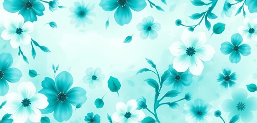 Vibrant teal & mint green watercolor floral abstract pattern,  painting,  design element
