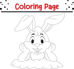 Rabbit Coloring Book Page. Happy Easter Bunny Drawing