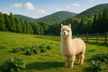 Fototapeta premium Fluffy Alpacas in the Romanian Countryside
