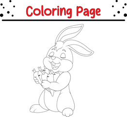 Cute Rabbit Coloring Book Page. Happy Easter Bunny Drawing