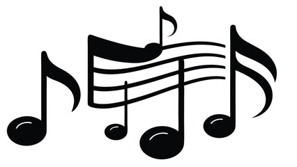 A dynamic arrangement of black musical notes flowing on a staff, illustrating a beautiful melody and rhythmic composition. A vector graphic icon symbolizing harmony, sound, and the art of music.