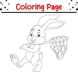 Rabbit Animal Coloring Book Page. Happy Easter Bunny Drawing