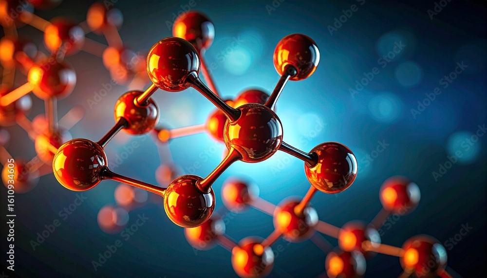 Poster intricate 3d rendering of a molecular structure, illustrating the complex architecture of atoms and 