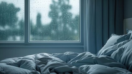 Rainy day reflection cozy bedroom photography indoor close-up comfort and tranquility