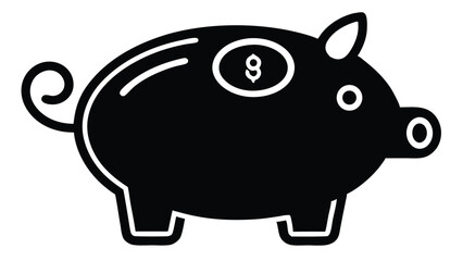 Monochrome piggy bank silhouette with a dollar symbol coin, representing financial planning, personal savings, and wealth accumulation. A simple icon for business, banking, and economic concepts.